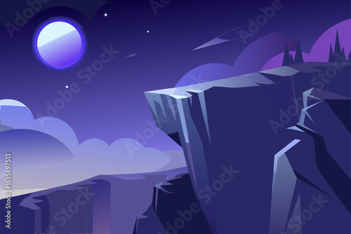 Gradient Cliff Background With Moonlight