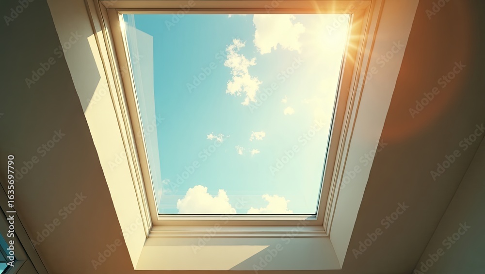 Fototapeta premium Sunlight streams through a skylight window.