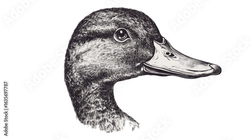 Close-Up of Duck Head Isolated PNG on White Background – Realistic Bird Portrait for Wildlife, Nature, and Educational Design Use


