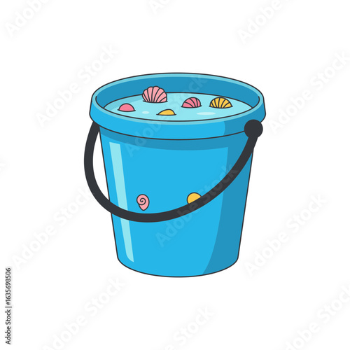  Bucket filled with water and shells colorful icon no white