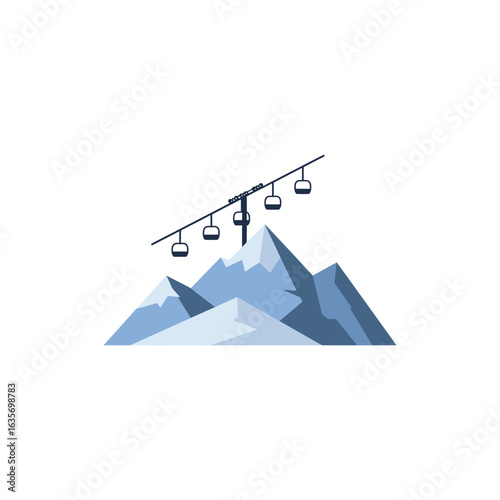  Chairlift on mountain hill colorful icon no white color