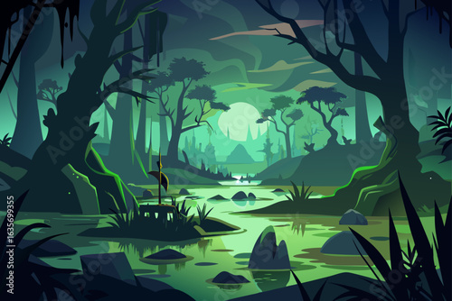 Noir Inspired Vector Swamp Background With Ambient