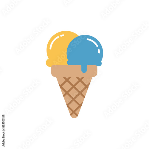  Ice cream cone with double scoop colorful icon no white
