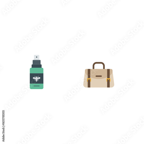  Colorful insect repellent bottle next to bag black line icon no white color
