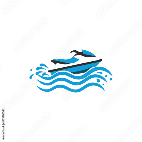  Colorful jetski on wave crests black line icon no white color