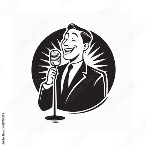 Stand Up Comedy Show Caricature Logo Vector Design Illustration