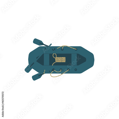  Colorful raft with rope and oars black line icon no white color