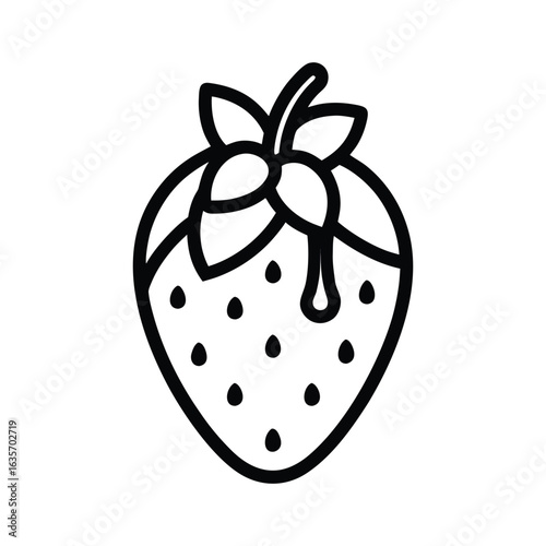 Black outline icon of a strawberry dipped in chocolate