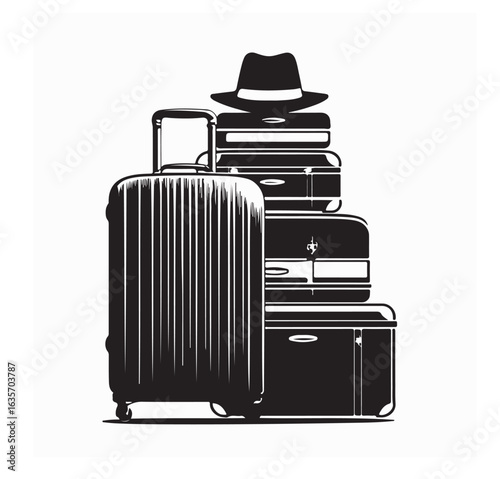 Suitcase with a hat luggage for travel image vector on white background.
