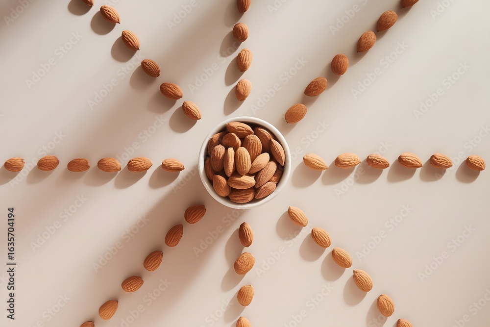 Obraz premium Fresh Dry Almonds In White Bowl on White Background