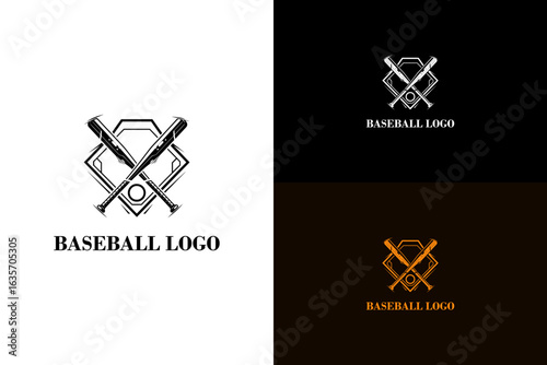 two crossed baseball bats over a diamond vector illustration, logo for professional baseball, sports, baseball team badge, baseball club, baseball  tournament, and more
