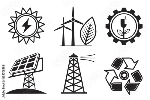 Renewable energy icons isolated on white