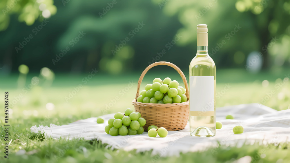 Fototapeta premium White wine and green grapes