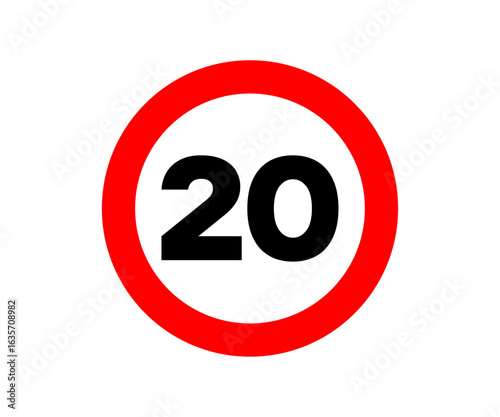 A traffic sign indicating a speed limit of 20 kilometers per hour. Speed limit sign, traffic safety vector design and illustration.
