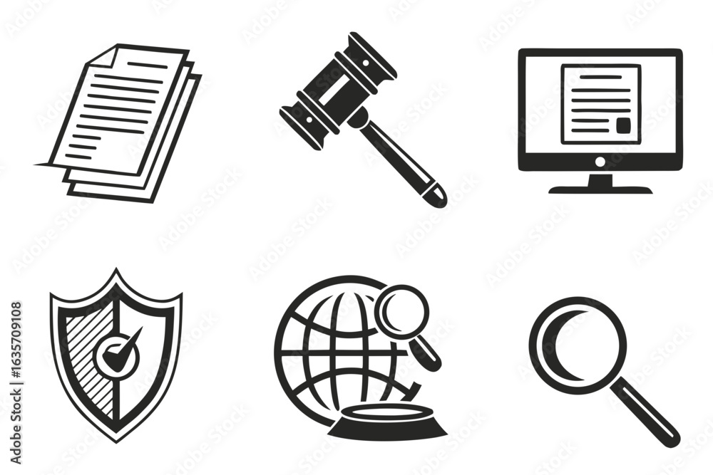 Fototapeta premium Legal and business icons isolated on white