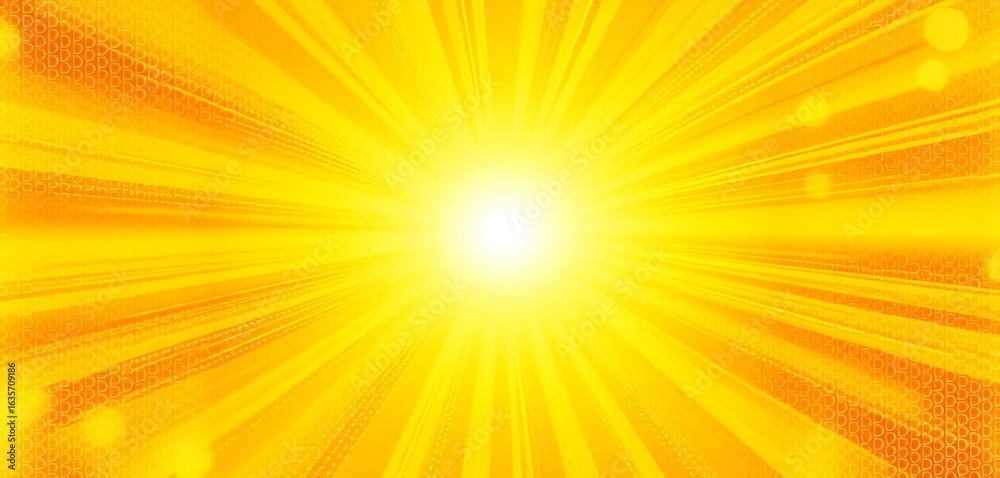Obraz premium Bright orange-yellow gradient sunburst, halftone dots abstract background , summer, gradient