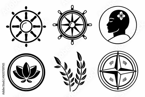 Spiritual and nautical symbols isolated on white background