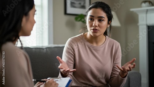 Two women in conversation, one actively listening while the other speaks