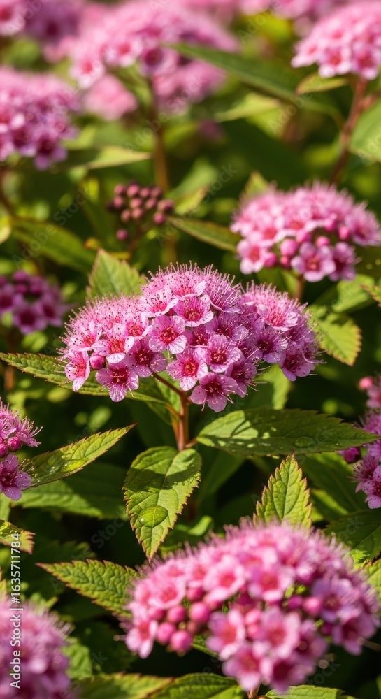 Fototapeta premium Delicate pink spirea flowers, creating a vibrant and romantic floral display