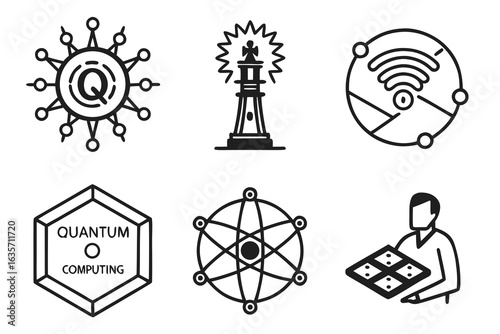 Quantum computing icons isolated on white