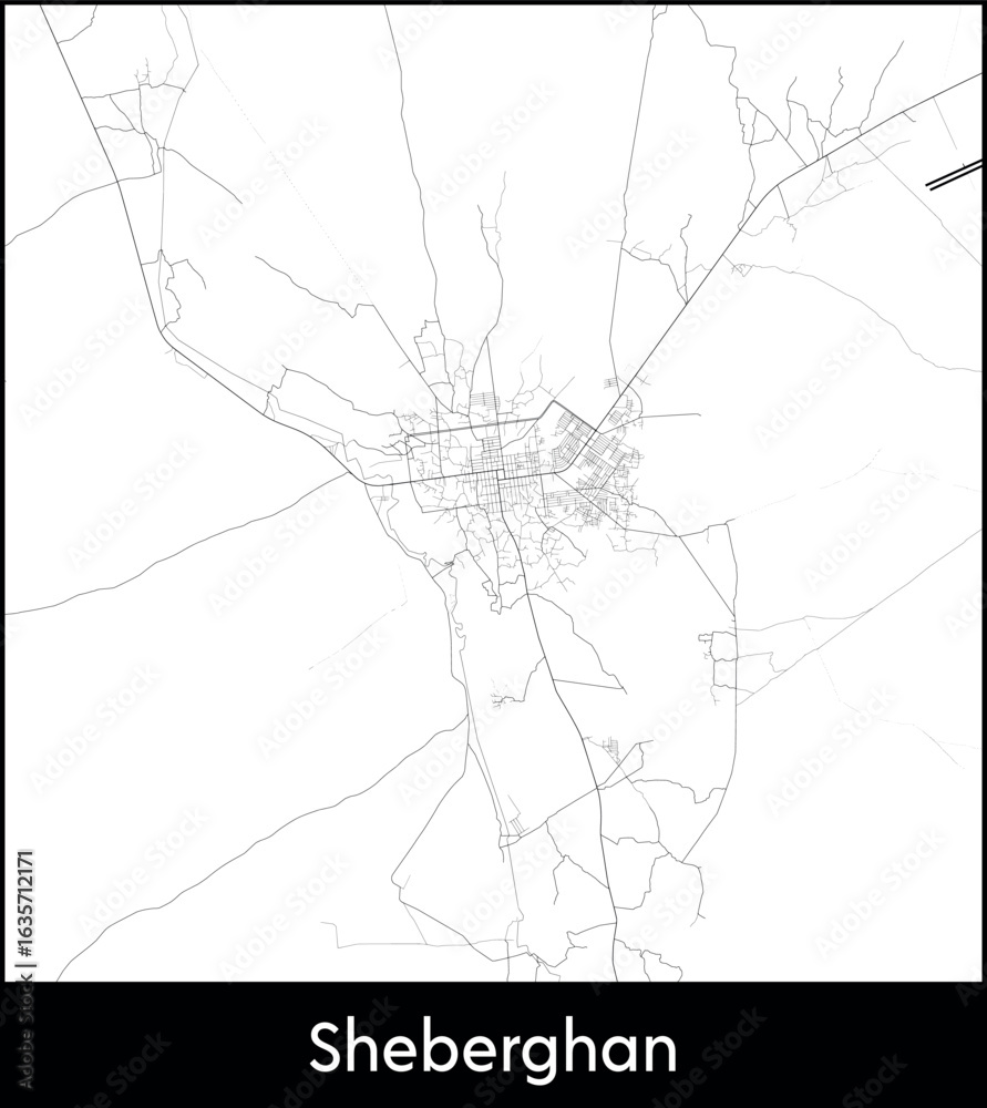 Obraz premium Sheberghan city map, Afghanistan - Topographic vector map poster