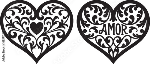 Ornate Heart Designs – Elegant Swirl Patterns with Love Symbol