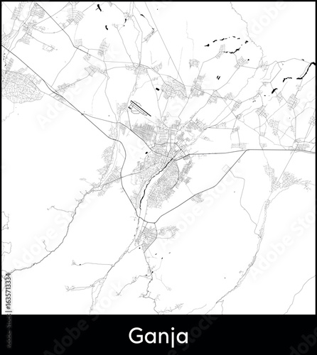Ganja city map, Azerbaijan - Topographic vector map poster
