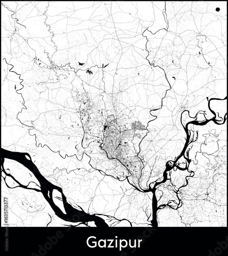 Gazipur city map, Bangladesh - Topographic vector map poster
