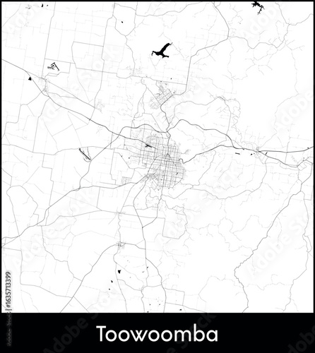 Toowoomba city map, Australia - Topographic vector map poster