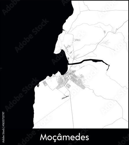 Mocamedes city map, Angola - Topographic vector map poster