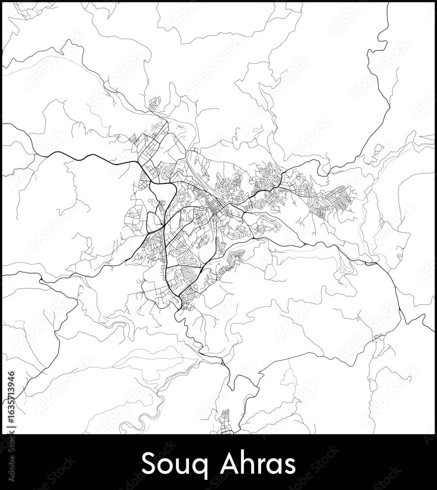 Fototapeta premium Souq Ahras city map, Algeria - Topographic vector map poster