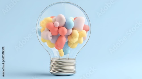 Colorful Abstract Shapes in Light Bulb Symbol of Creativity, Innovation, and Startup Incubation Journey