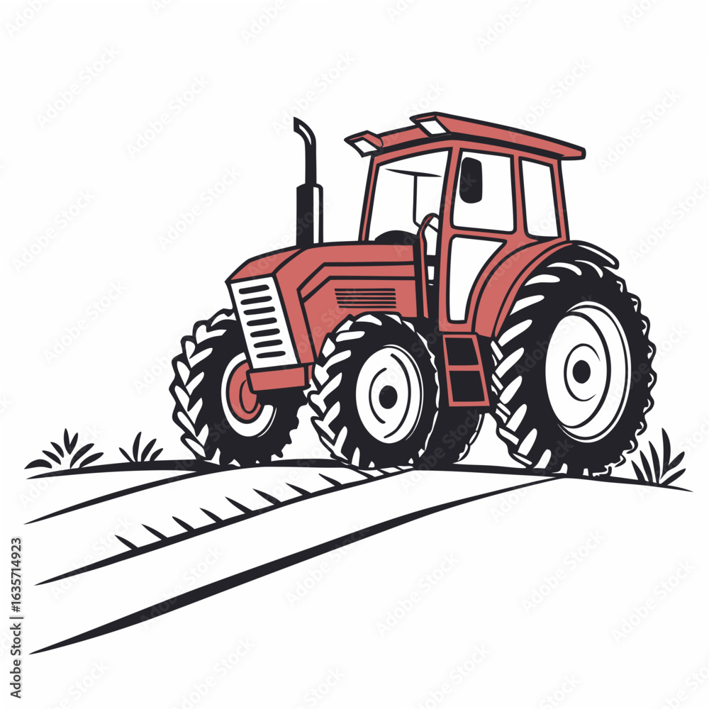 Obraz premium Tractor Vector Art - Generative AI Linocut Silhouette Design for Microstock