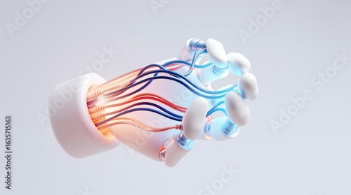 Futuristic Robotic Hand with Exposed and Glowing Wires Symbolizes Innovation in Startup Incubation Technology