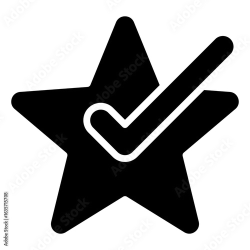 Quality Rating Glyph Black Silhouette Icon Design Vector - Star shape with a check mark, symbolizing high rating, top quality, or best choice approval