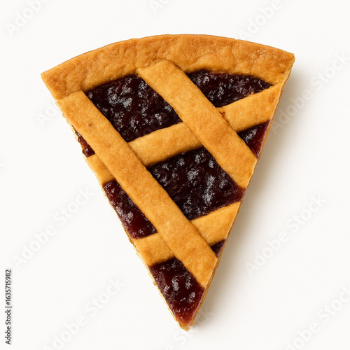 Slice of Crostata Pie with Jam Filling Isolated on White Background
