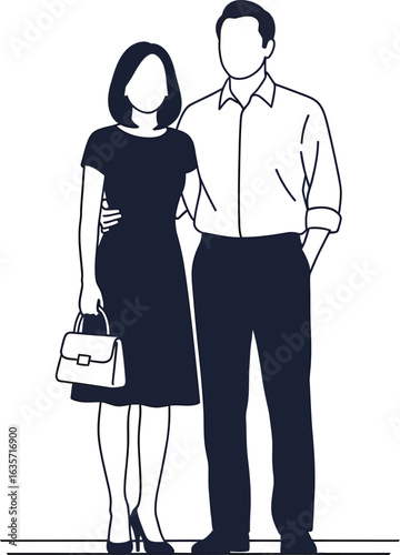 Couple Standing Together Woman Holding Handbag.
