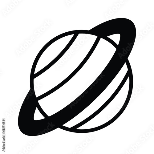 Well designed glyph icon of ringed saturn planet