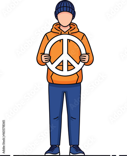 Person in Orange Hoodie Holding Peace Symbol.