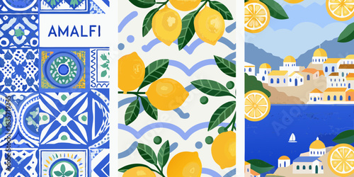 Amalfi coast italian riviera mediterranean lemon and tile art