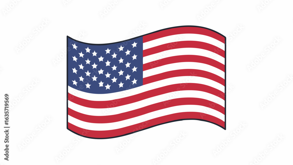 Fototapeta premium Simple Waving United States Flag Vector Icon
