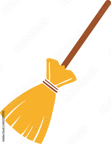 A cartoon witch's broomstick with a brown handle and yellow bristles.