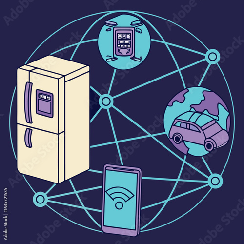 Smart devices connected in a network with a fridge phone car and drone technology smart home