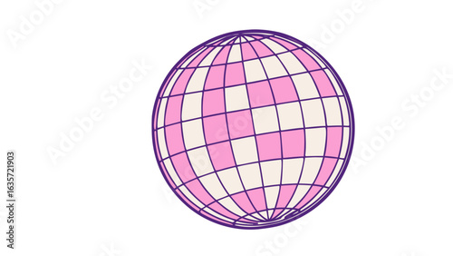 3D Disco Ball with Reflective Silver Mirror Tiles and Pink-Violet Light Rays – Vector Art and PNG Clip Art for Party, Dance, and Nightlife Themes