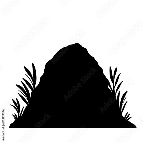 Silhouette of compost pile with plants on white background, sustainable soil enrichment