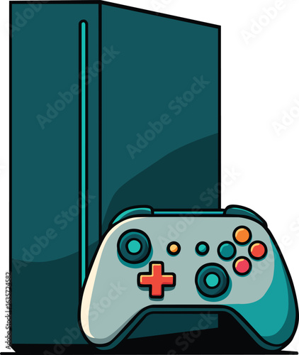 Modern Gaming Console with Wireless Controller Flat Vector Illustration of Video Game System