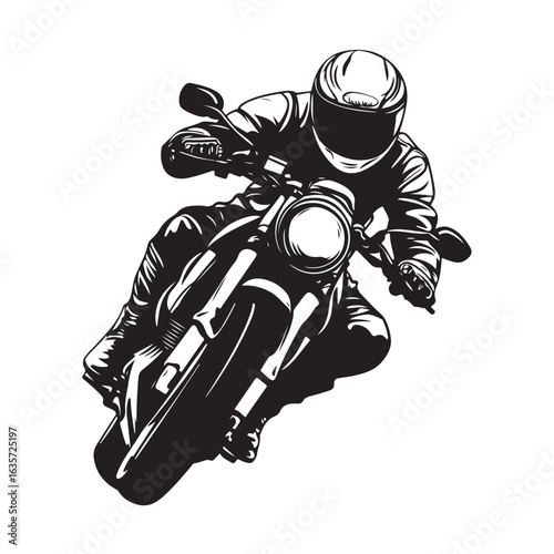 Motorcycle rider silhouette, Motorcycle rider silhouette illustration, Black and white motorcycle silhouette illustration on a white background