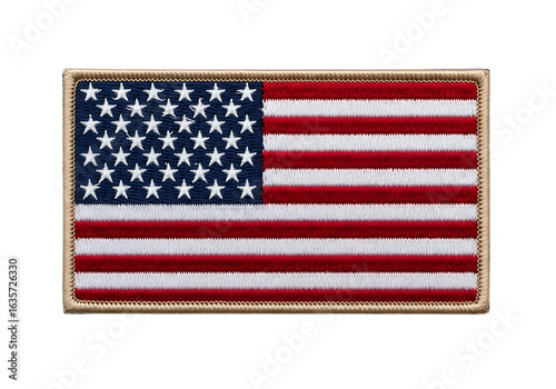 Embroidered american flag patch with stars and stripes isolated on transparent background