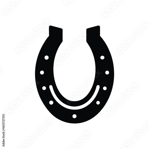 Black Horseshoe with Holes Isolated on White Background Represents Good Luck Charm