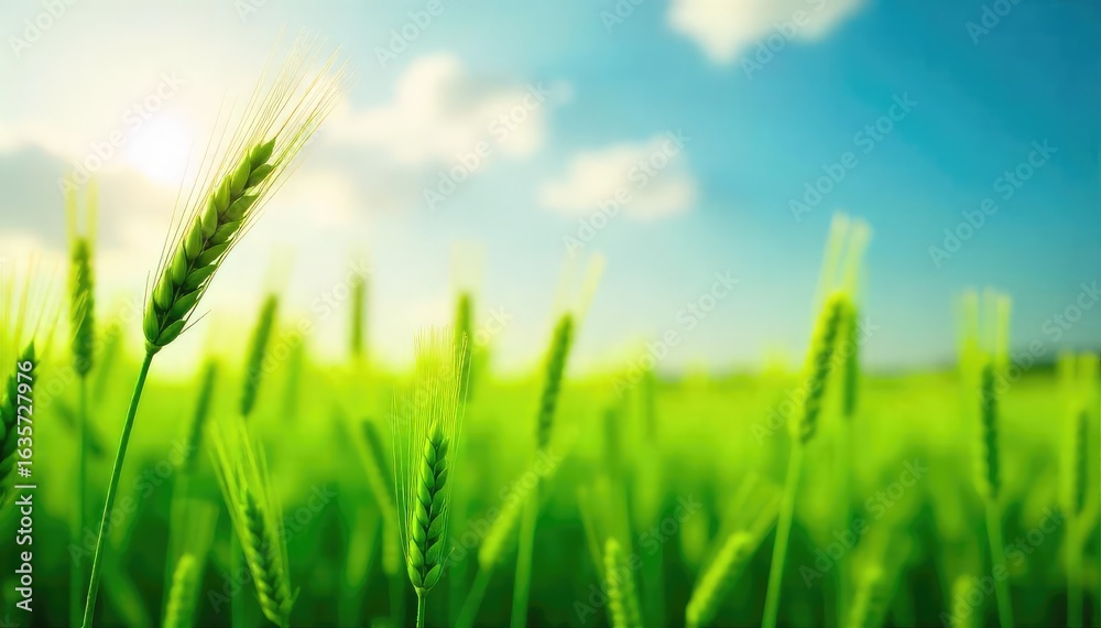 Lush green barley grass stalks swaying gently in the breeze, sunlight illuminating the blades Perfect for agricultural, healthy food, or environmental themes , outdoor, growth Lush green barley grass stalks swaying gently in the breeze, sunlight illuminating the blades Perfect for agricultural, healthy food, or environmental themes , outdoor, growth